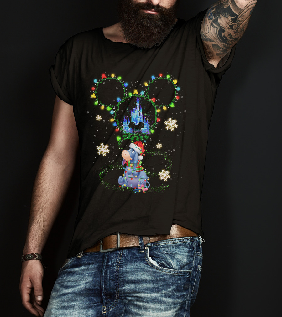 Eeyore Christmas Castle Lights Magic Mickey Ears Snowflakes T-Shirt
