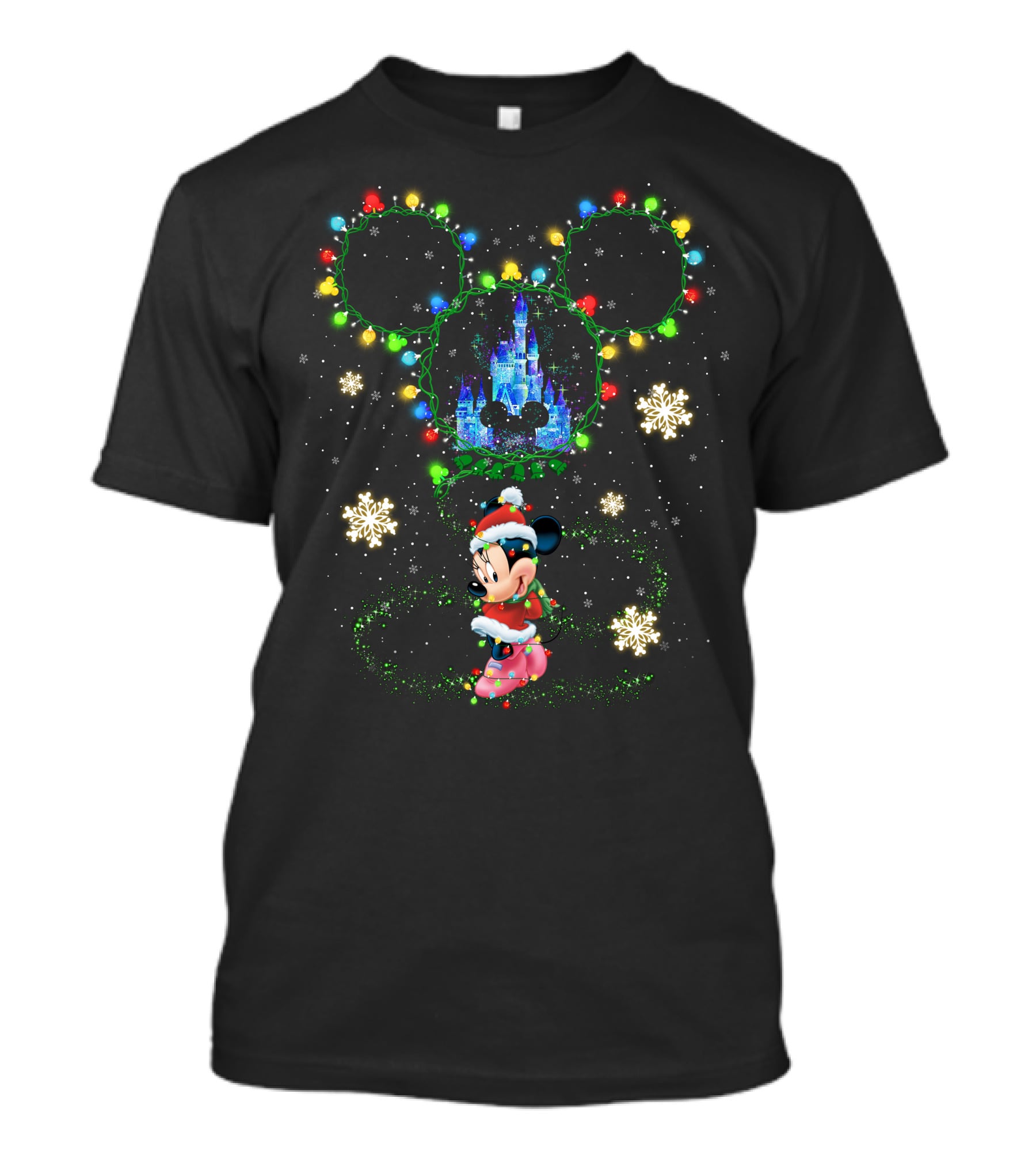 Minnie Mouse Christmas Lights And Disney Castle Holiday Scene T-Shirt