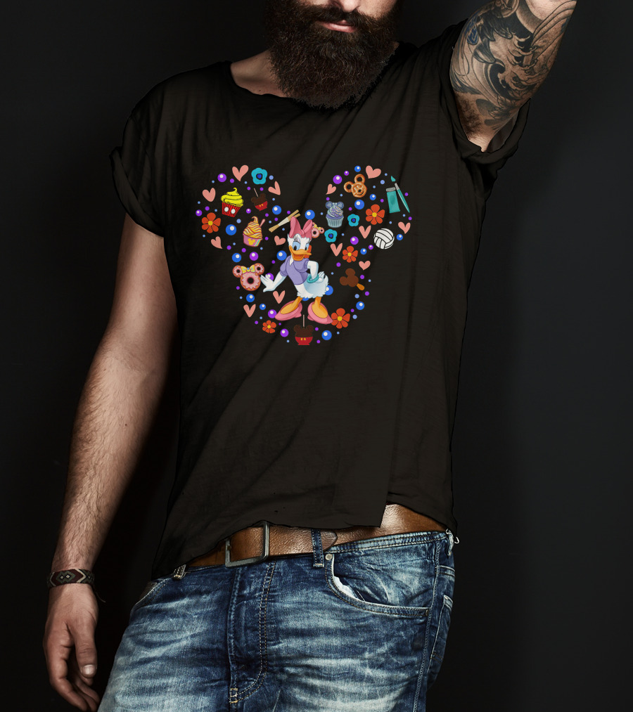 Daisy Duck Heart Icon With Sweets And Flowers T-Shirt