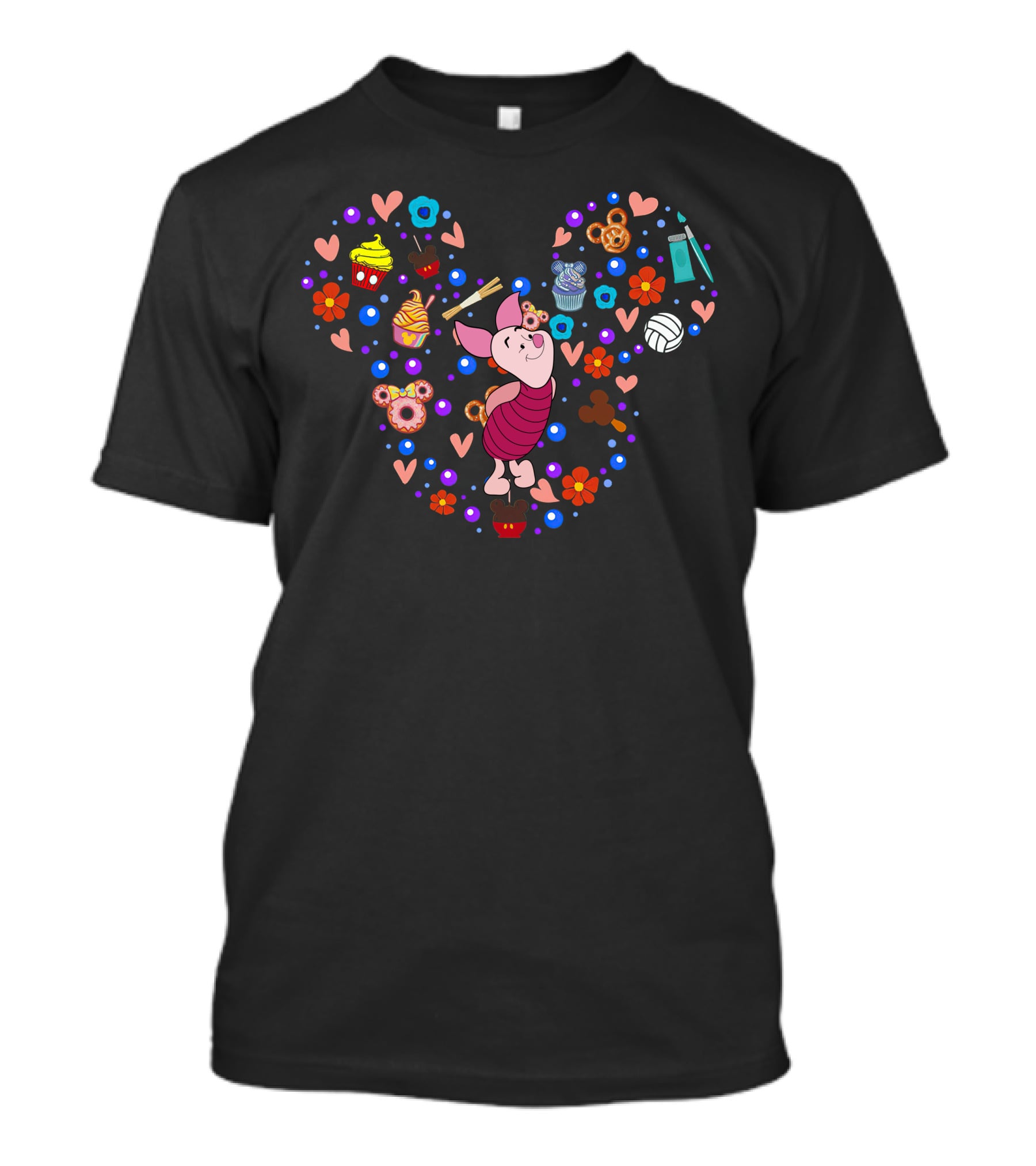 Piglet Heart With Cupcakes Flowers And Pretzels T-Shirt