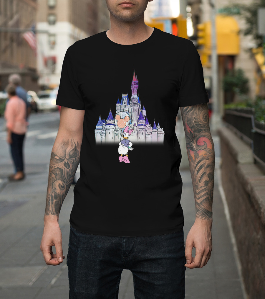 Daisy Duck Holding Mickey Balloon At Disney Castle T-Shirt