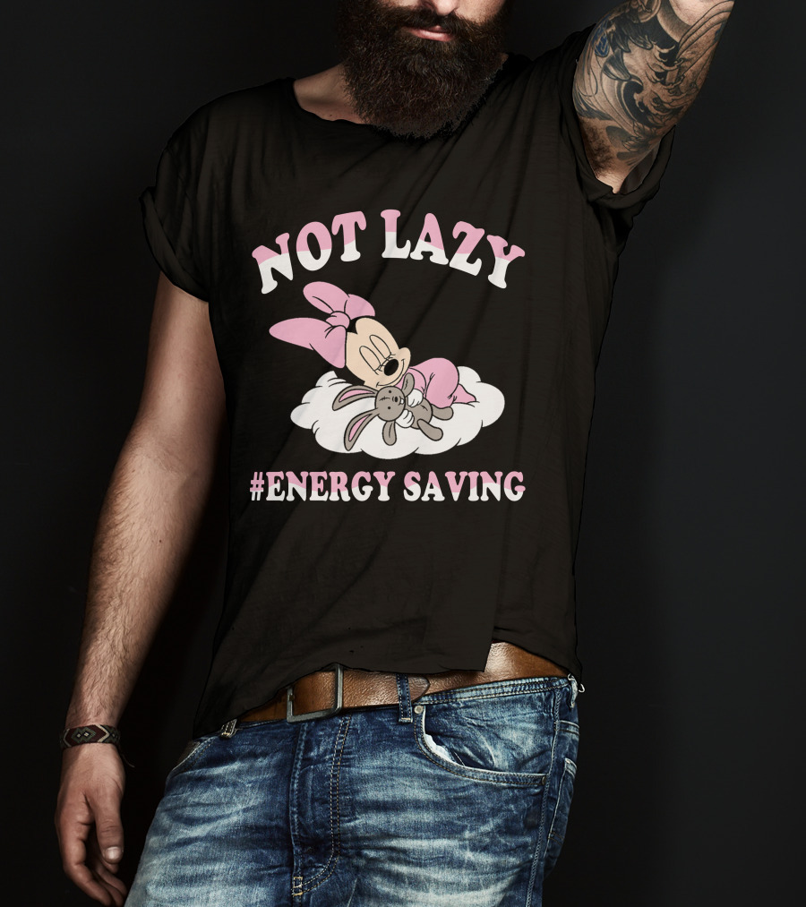 Not Lazy Minnie #Energy Saving Sleeping On Cloud With Stuffed Bunny T-Shirt