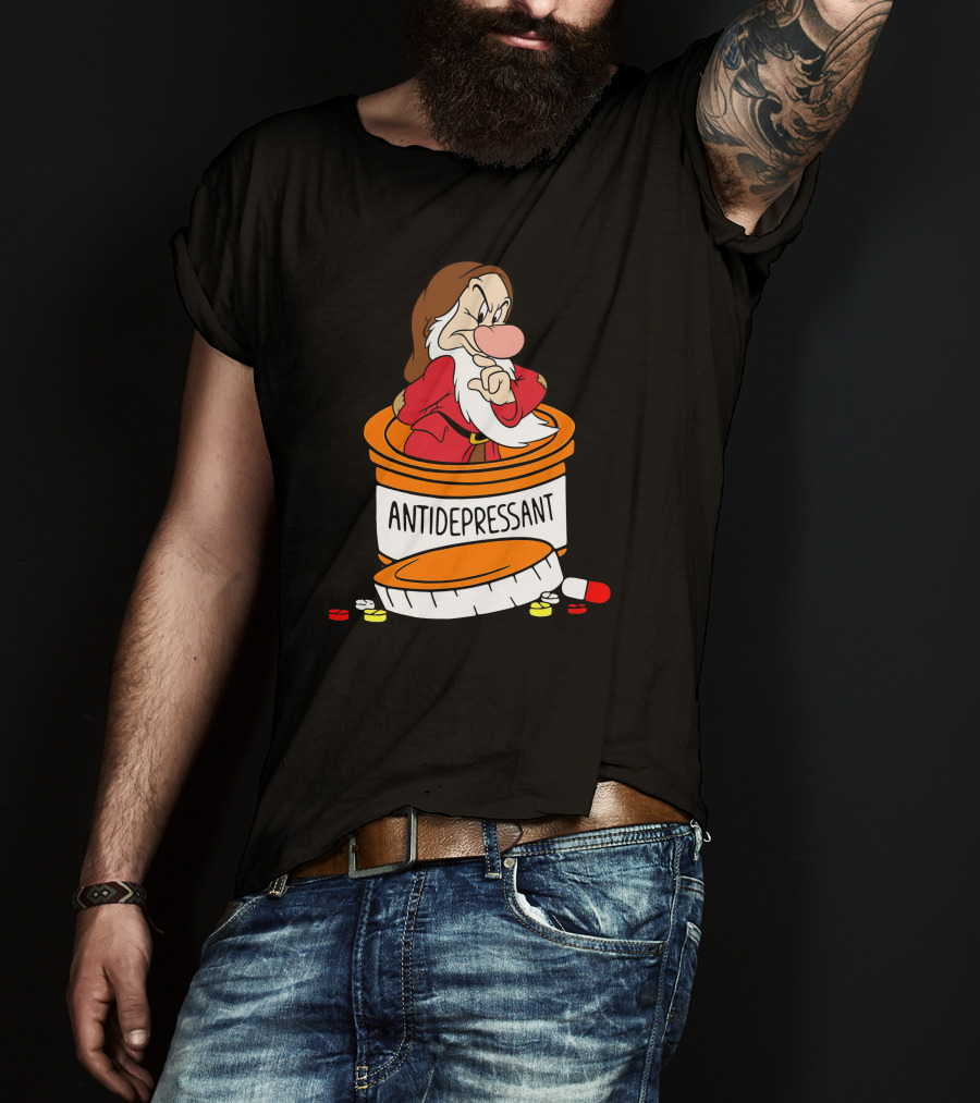 Grumpy Antidepressant Bottle Cartoon Character T-Shirt