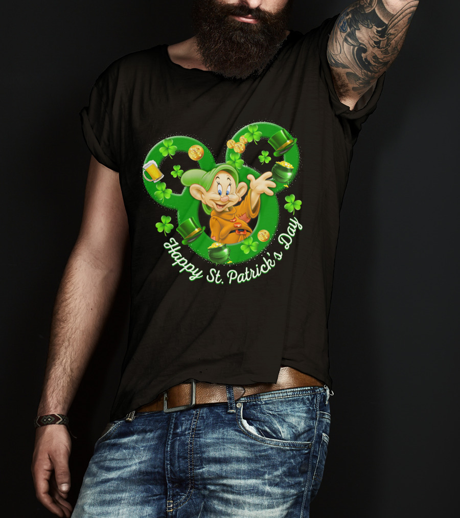 Dopey Happy St. Patrick's Day Shamrocks And Gold Coins T-Shirt