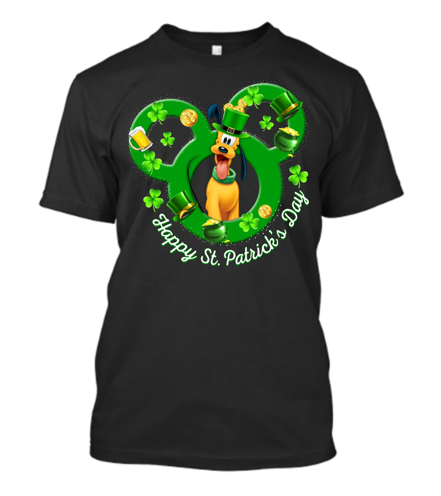 Happy St. Patrick's Day Pluto Mickey Ears Shamrocks Gold Coins T-Shirt