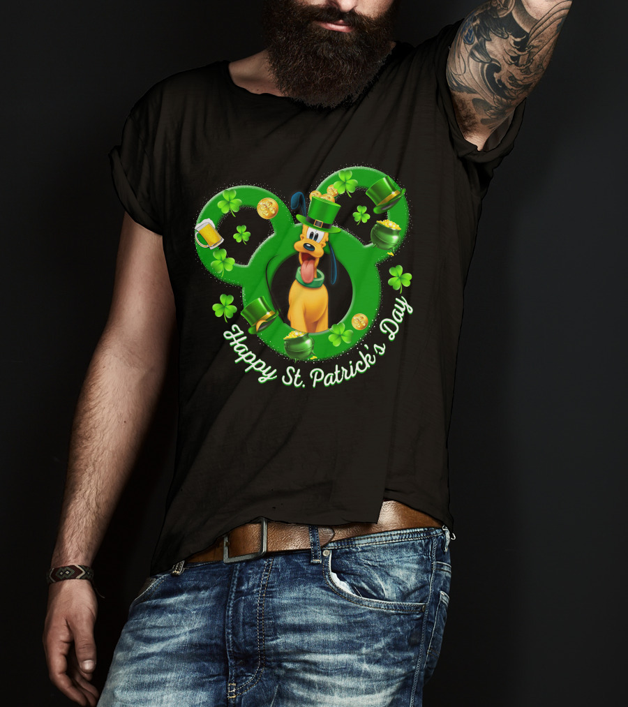 Happy St. Patrick's Day Pluto Mickey Ears Shamrocks Gold Coins T-Shirt