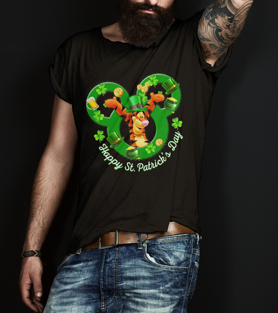 Tigger Happy St. Patrick's Day Mickey Ears Clover And Gold Coins T-Shirt