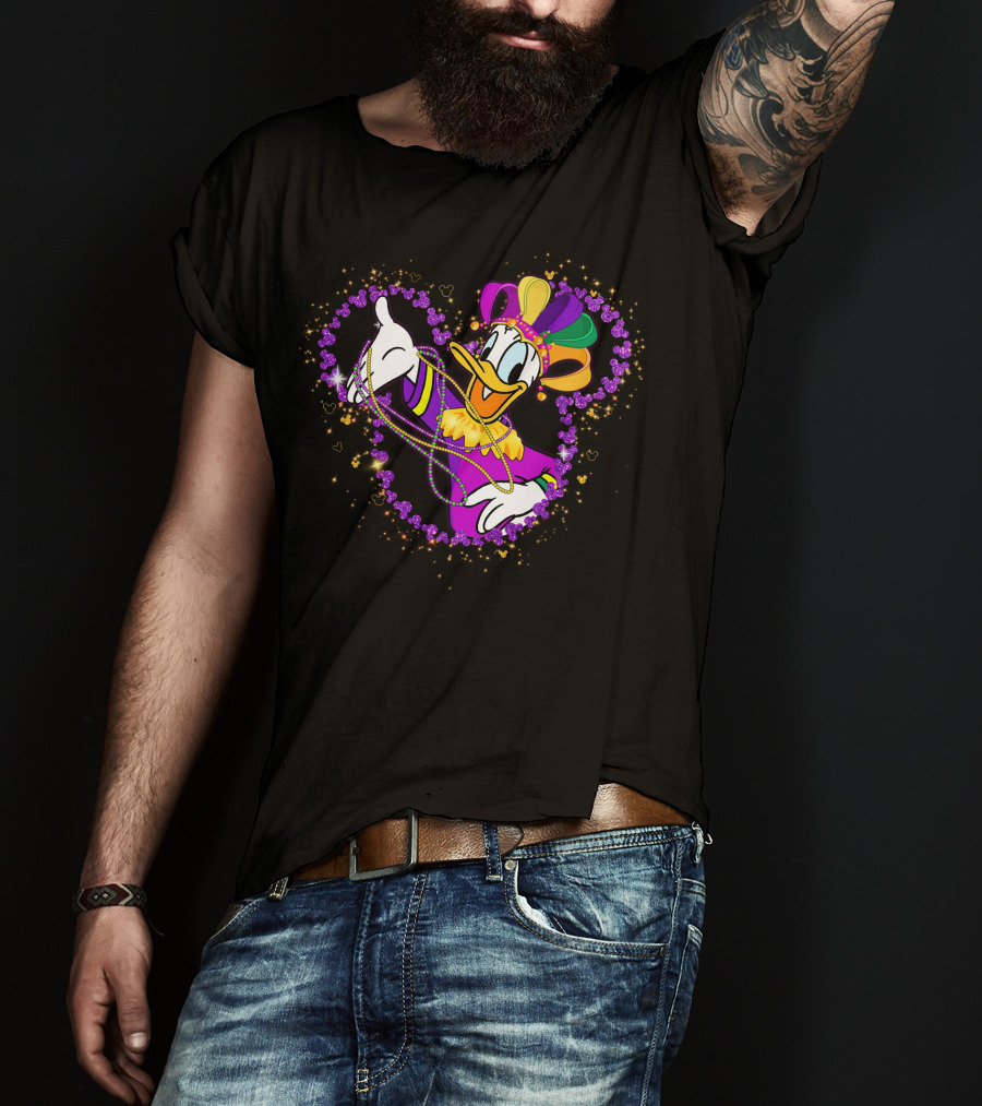 Donald Duck Mardi Gras Jester Heart Beads Celebration T-Shirt