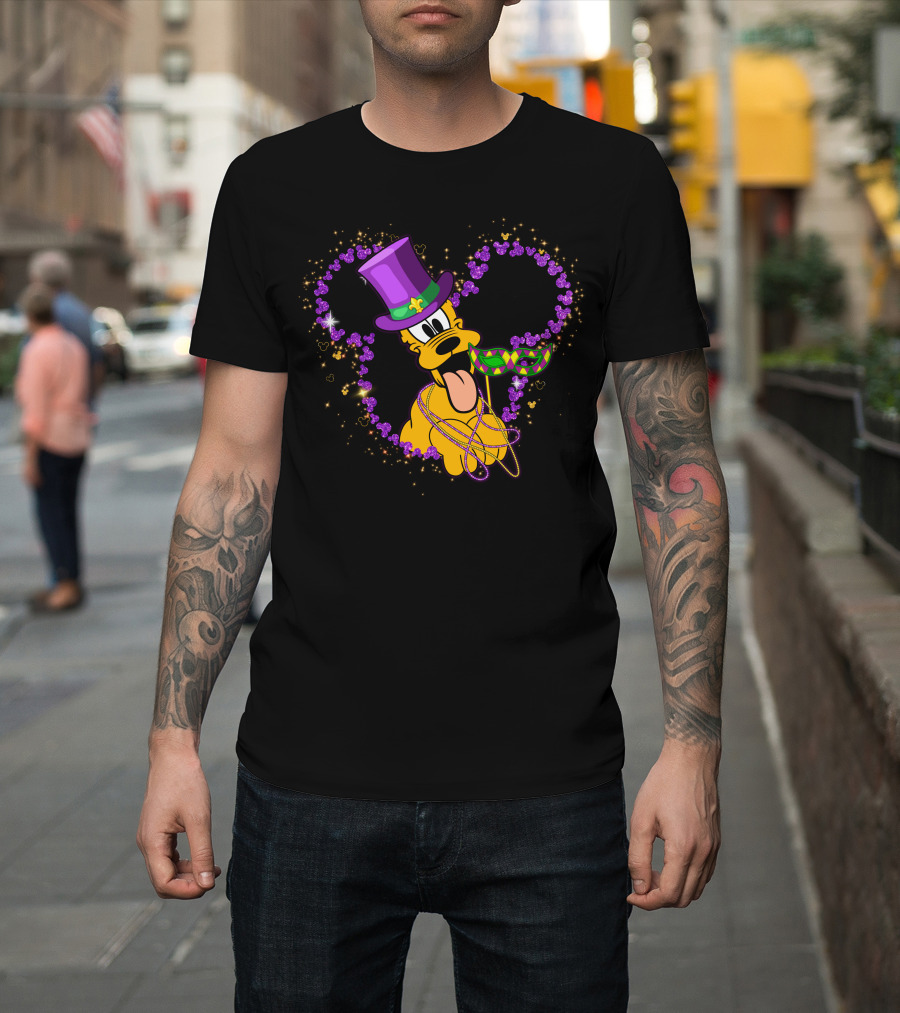 Pluto Mardi Gras Heart With Mask And Beads T-Shirt