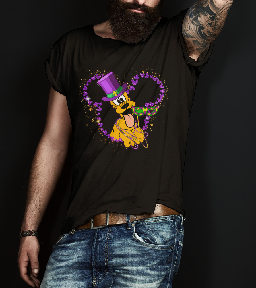 Pluto Mardi Gras Heart With Mask And Beads T-Shirt