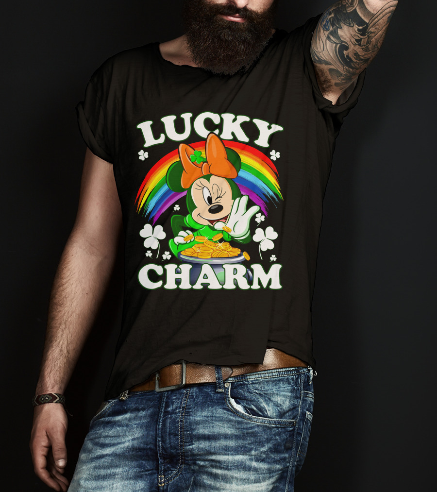 Minnie Lucky Charm Rainbow Pot Of Gold Shamrocks T-Shirt