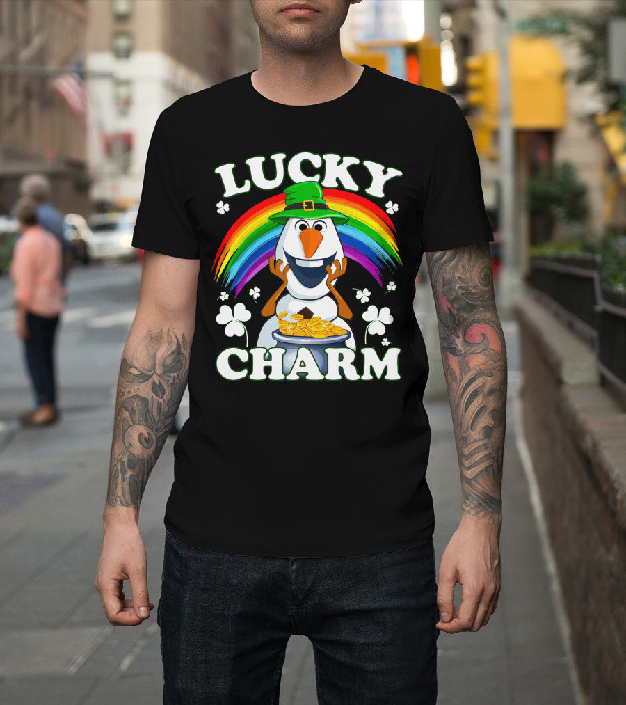 Lucky Charm Olaf Rainbow Hat Shamrocks Gold Coins T-Shirt