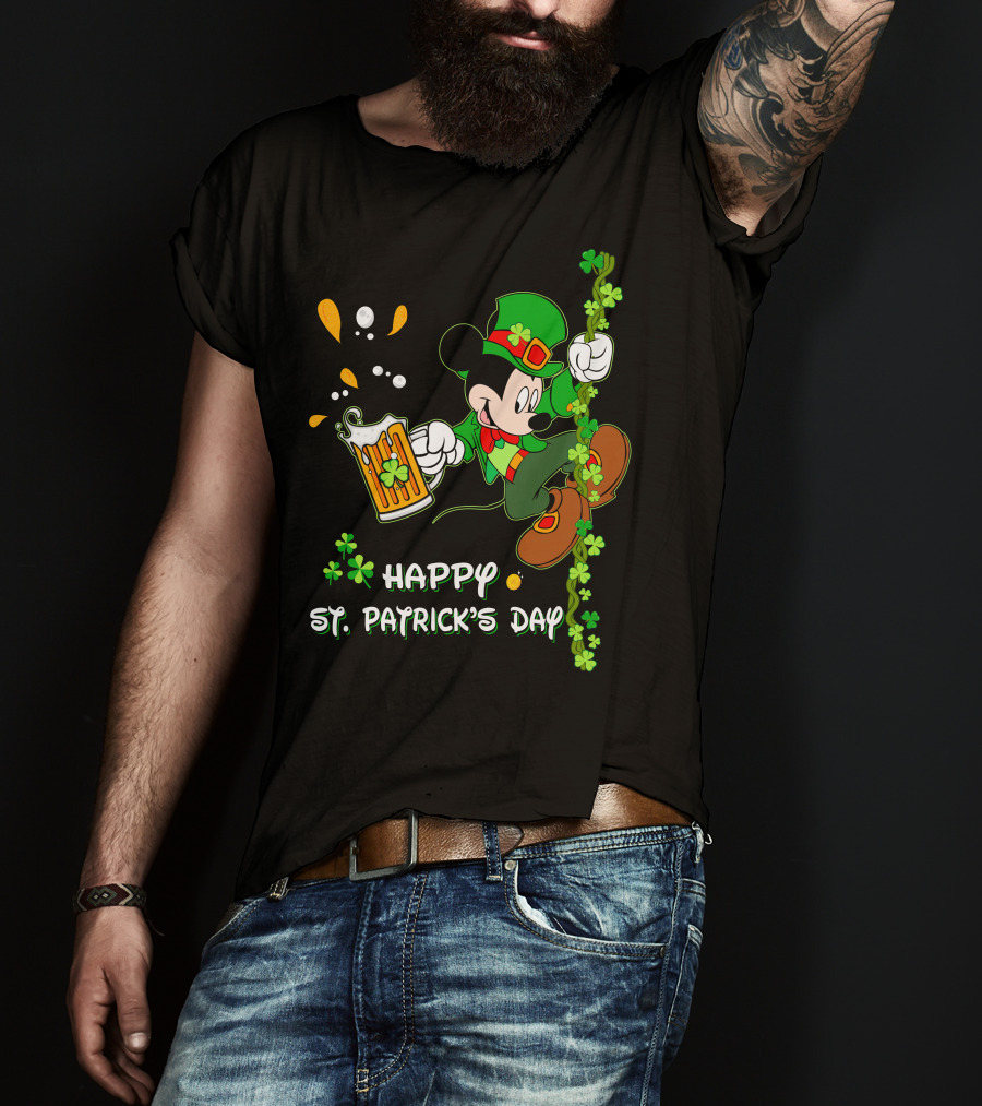 Happy St Patrick's Day Mickey Mouse Beer And Shamrocks Party T-Shirt