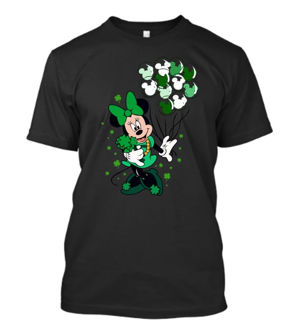 Minnie Mouse St. Patrick's Day With Shamrocks And Green Balloons T-Shirt