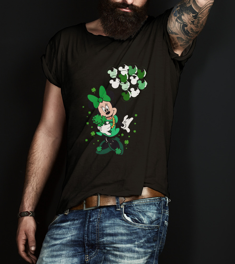 Minnie Mouse St. Patrick's Day With Shamrocks And Green Balloons T-Shirt