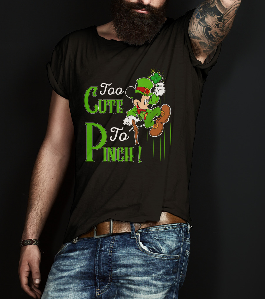 Too Cute To Pinch Leprechaun Character With Shamrock And Walking Stick T-Shirt