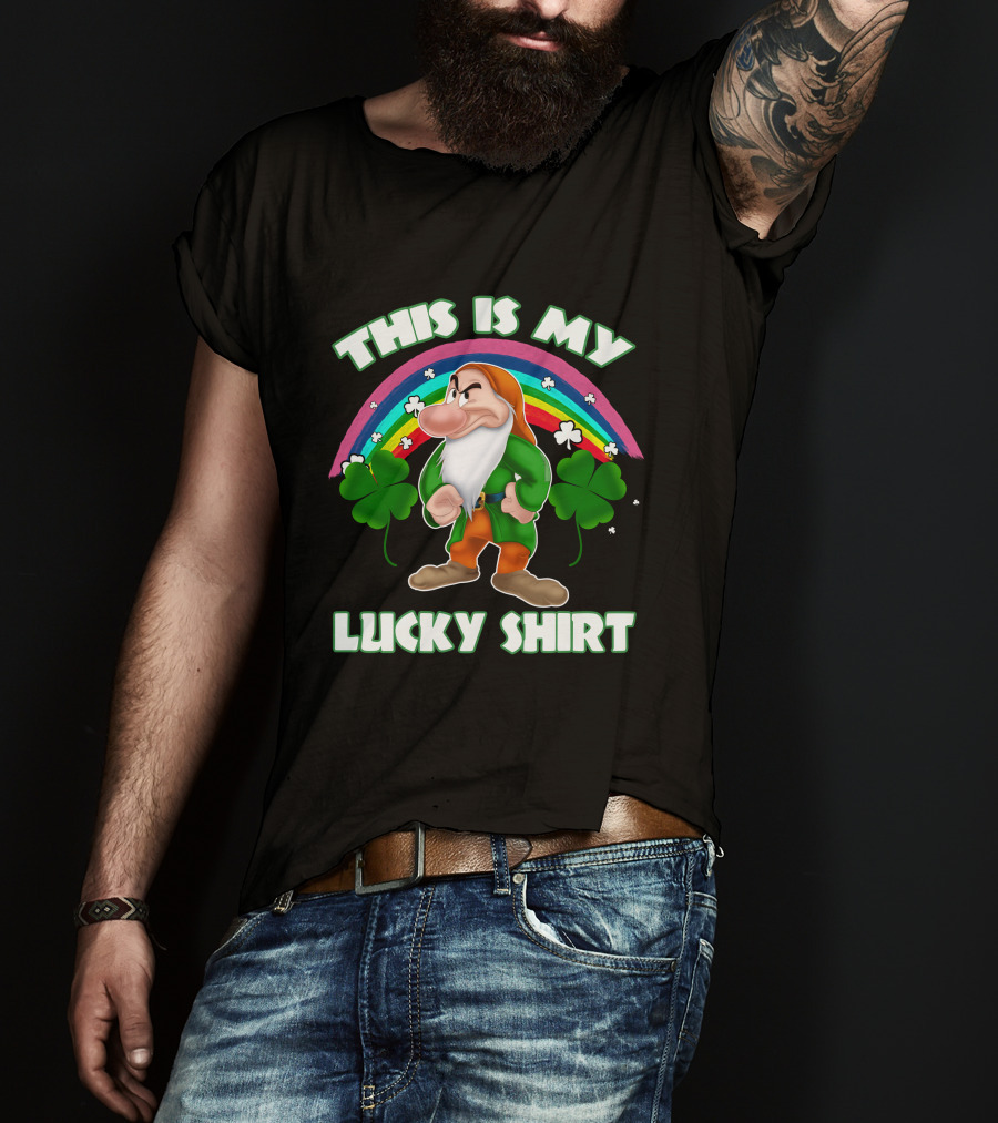 This Is My Lucky Shirt Grumpy Dwarf Rainbow Clover T-Shirt