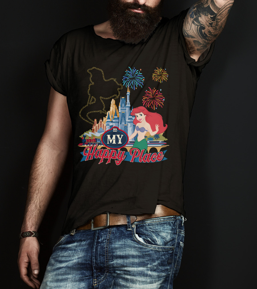 My Happy Place Disney Ariel Fireworks Castle T-Shirt