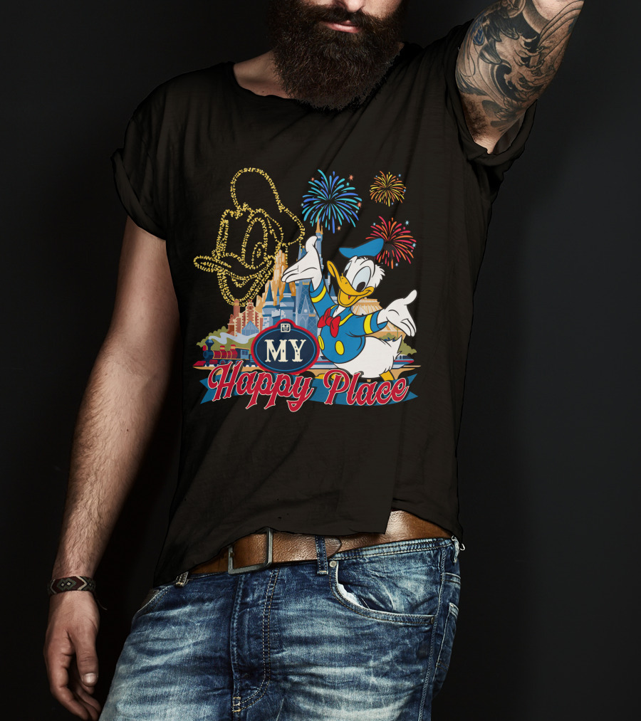 My Happy Place Donald Duck Fireworks Mickey Ears T-Shirt
