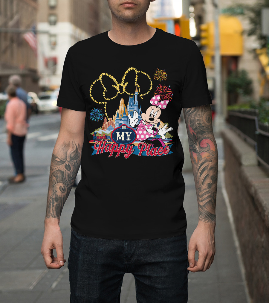 Minnie My Happy Place Fireworks Castle T-Shirt