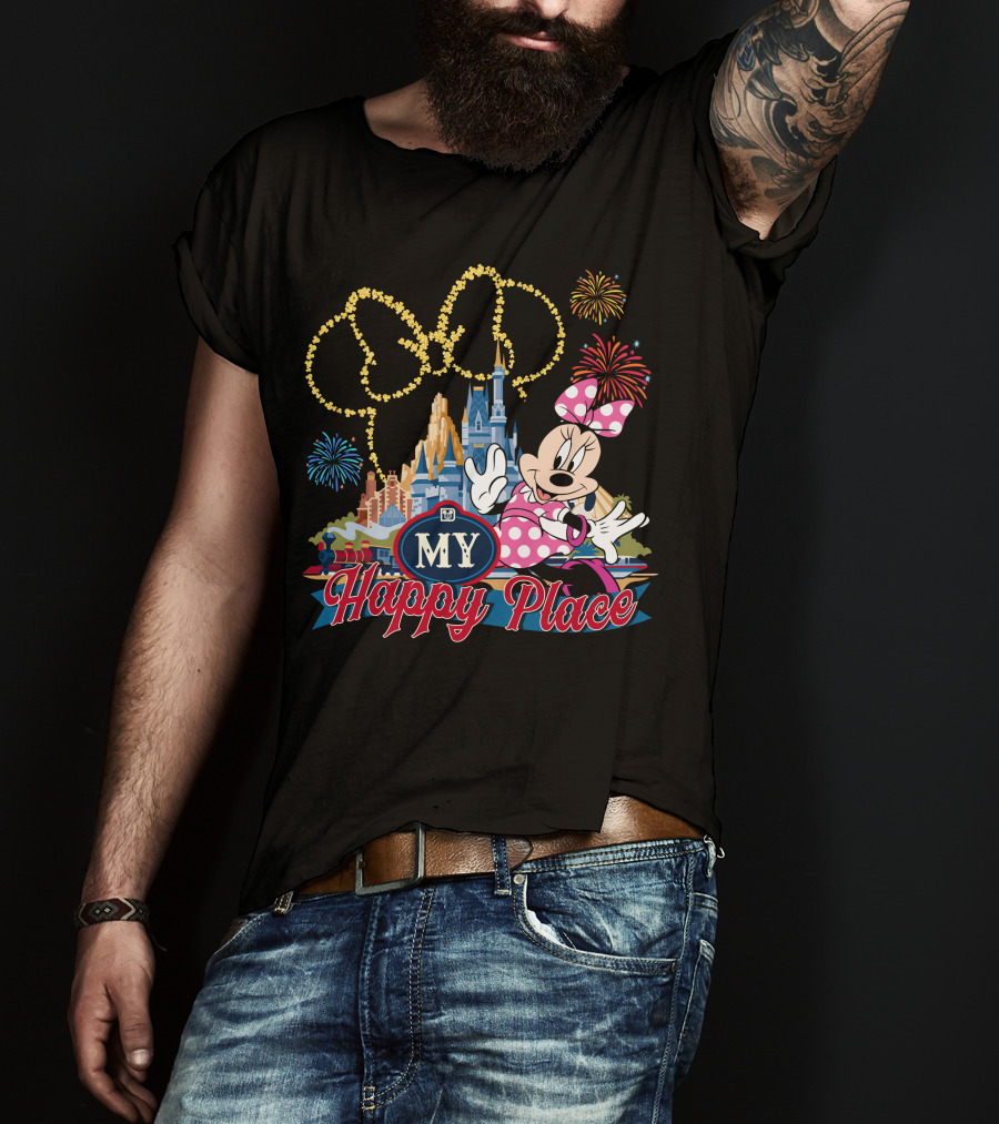 Minnie My Happy Place Fireworks Castle T-Shirt