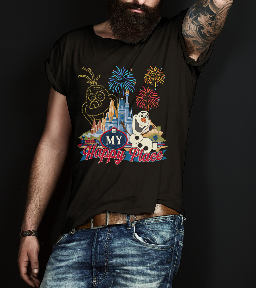 Olaf My Happy Place Fireworks Castle T-Shirt