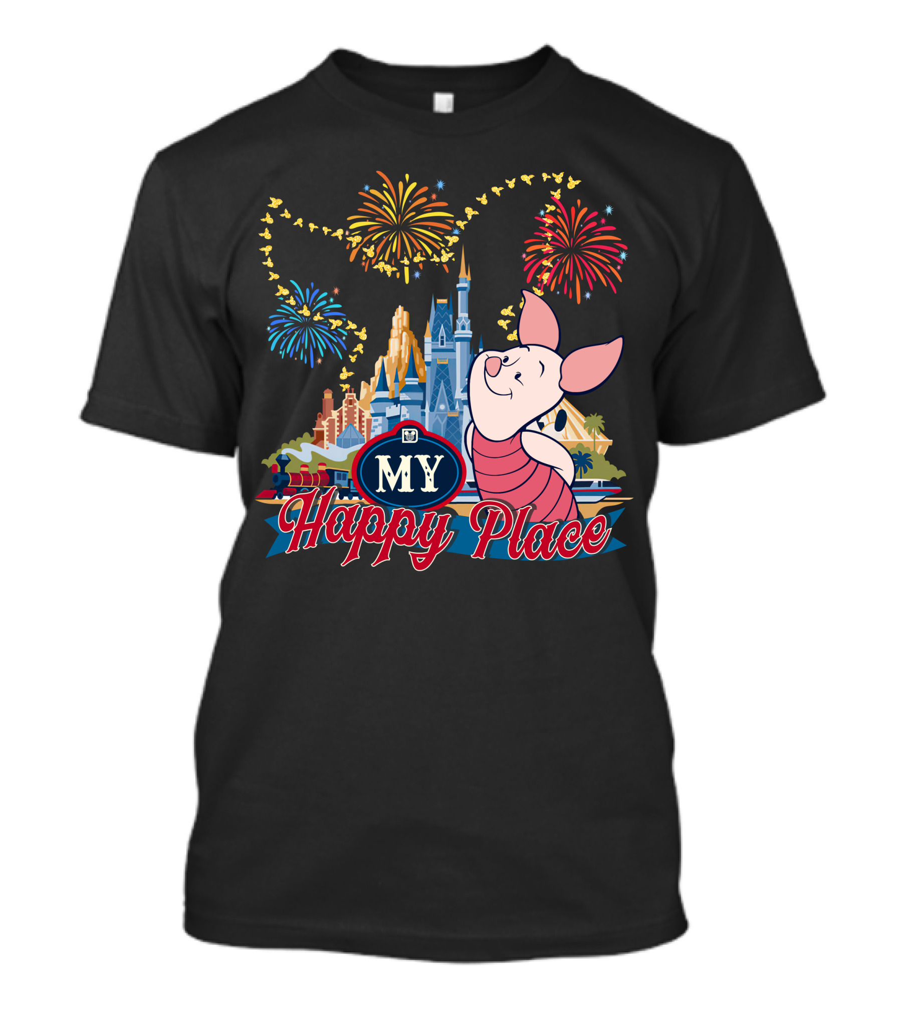 Piglet My Happy Place Fireworks Castle T-Shirt