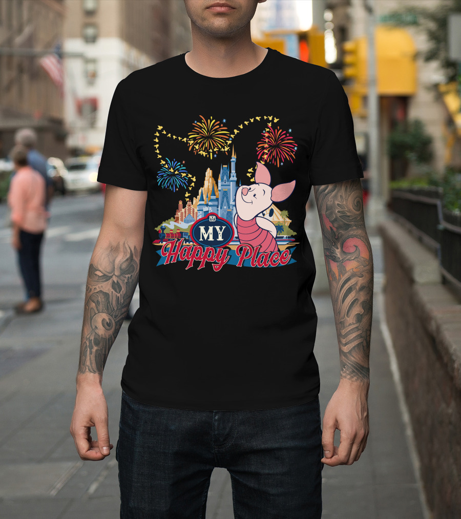 Piglet My Happy Place Fireworks Castle T-Shirt