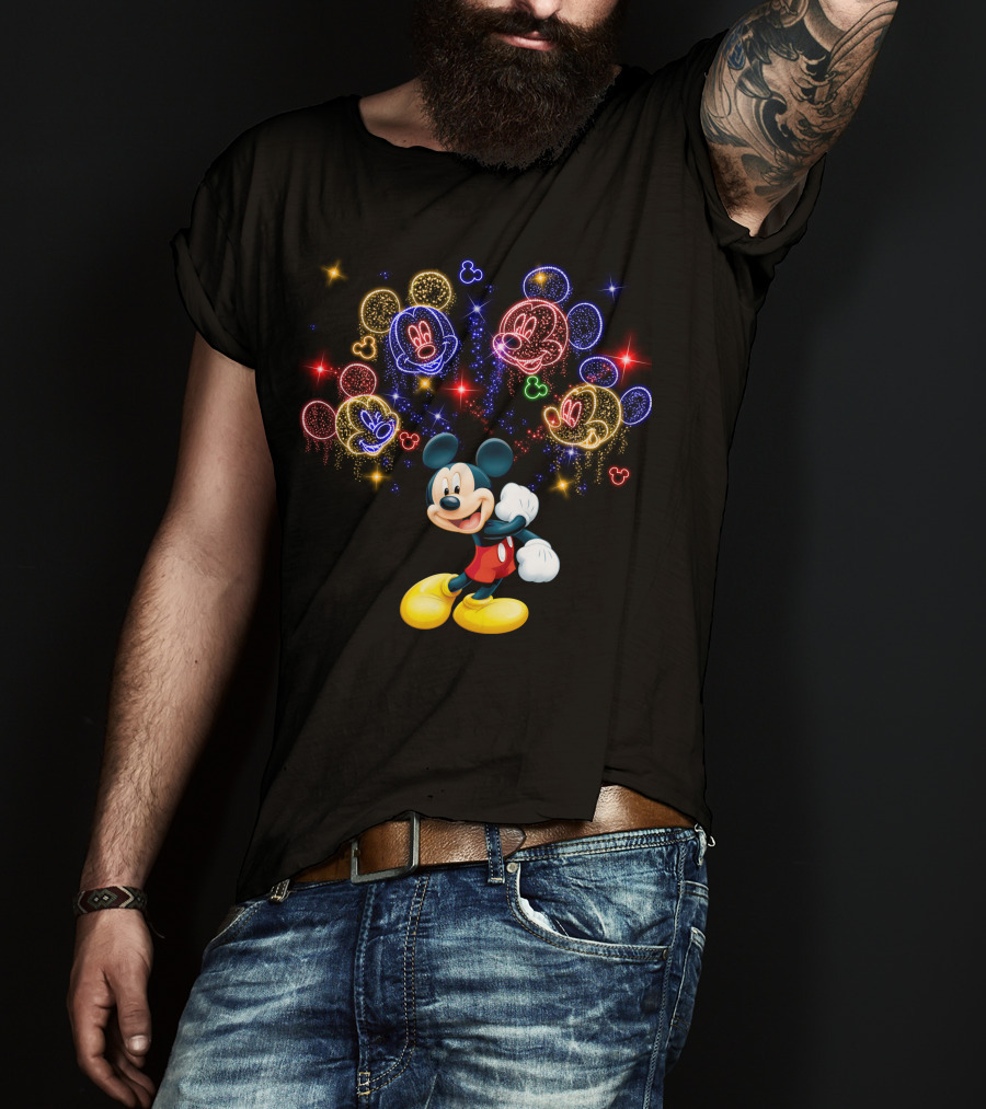 Mickey Mouse Neon Fireworks Celebration T-Shirt