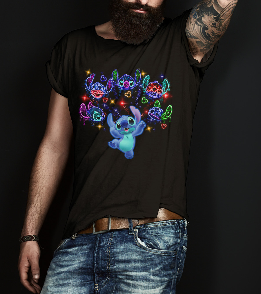 Stitch Luminous Neon Faces With Disney Mickey Mouse T-Shirt