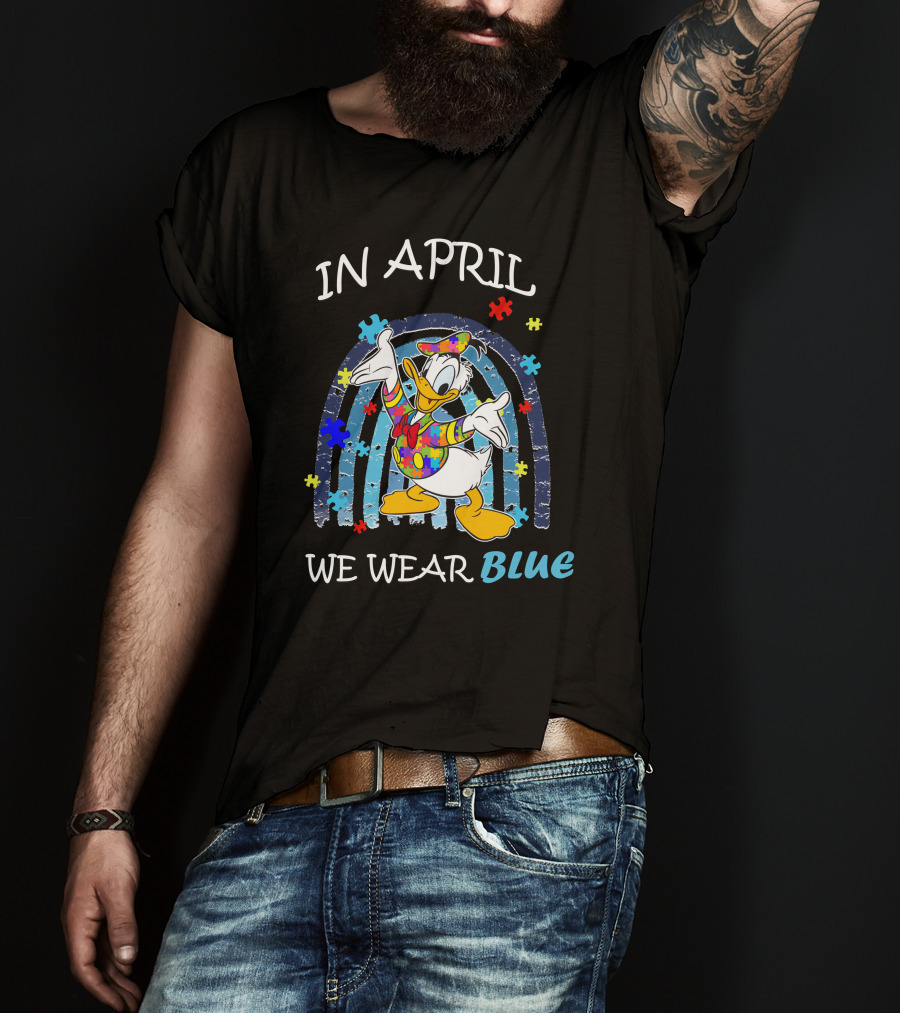 In April We Wear Blue Donald Duck Puzzle Pieces T-Shirt