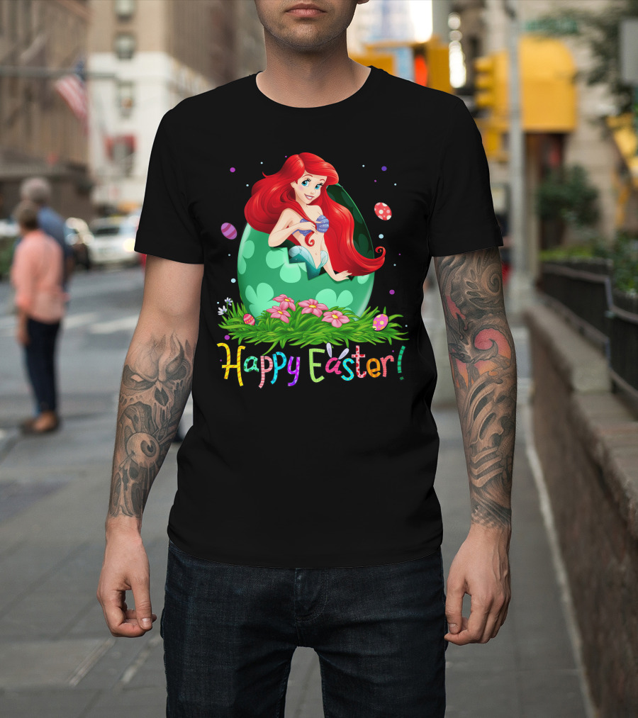 Happy Easter Ariel Egg And Flowers T-Shirt