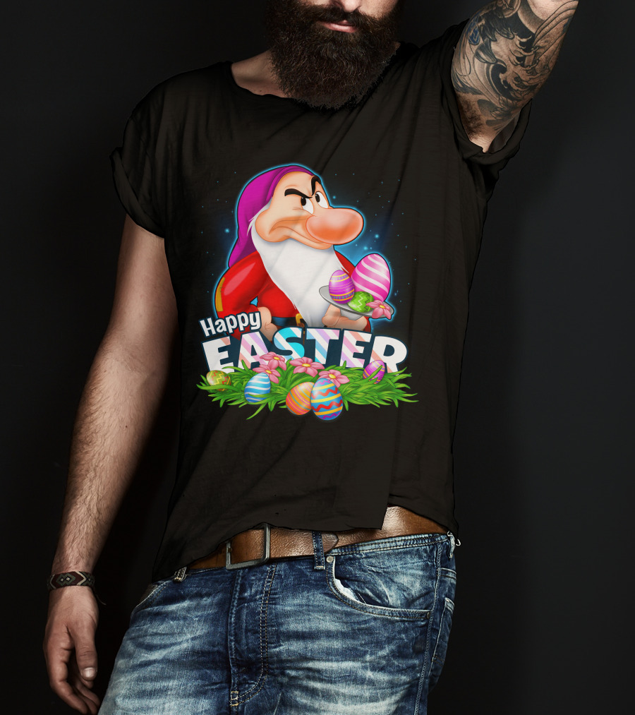 Grumpy Happy Easter With Colorful Eggs And Flowers T-Shirt