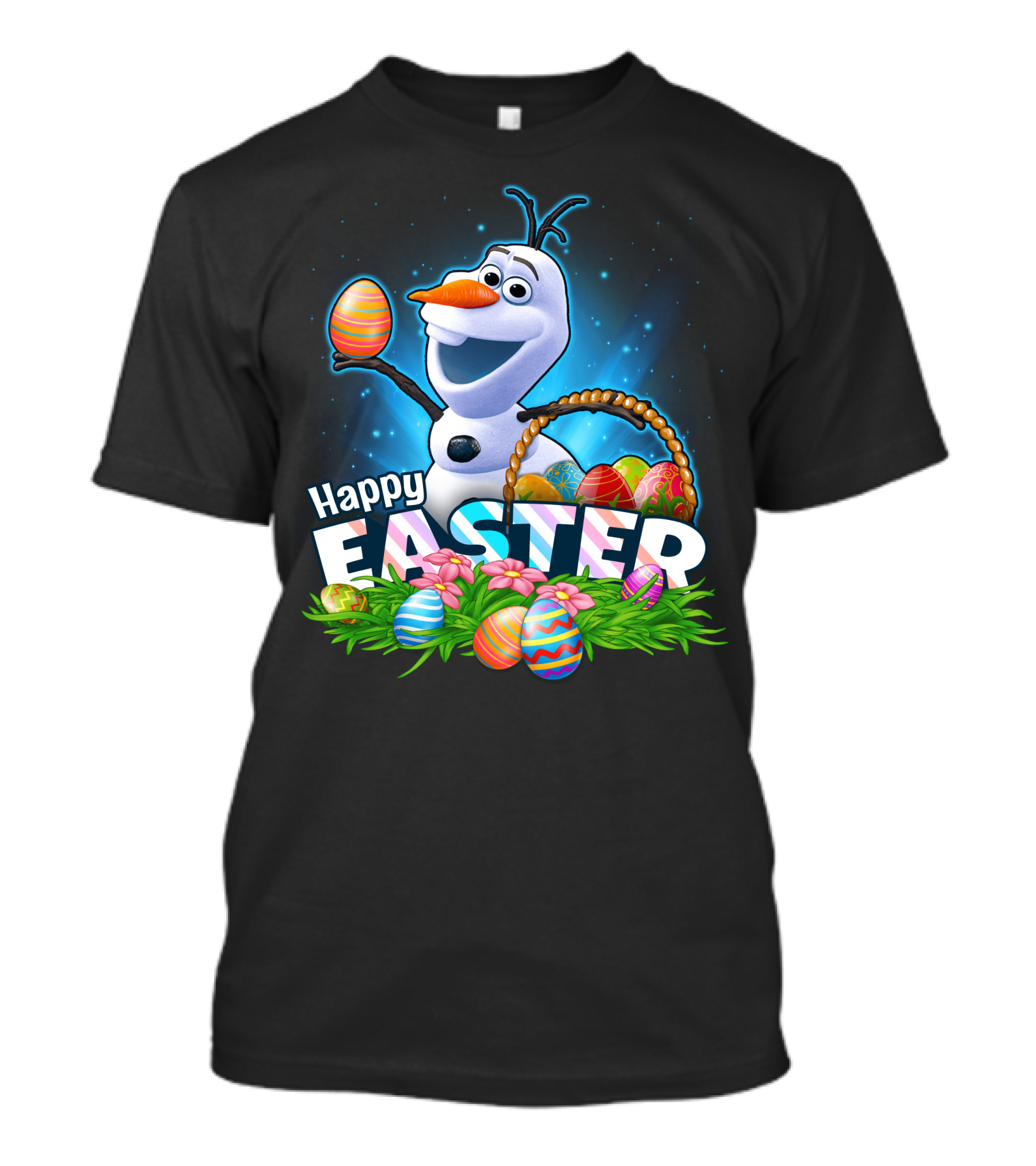 Happy Easter Olaf With Colorful Eggs And Basket T-Shirt