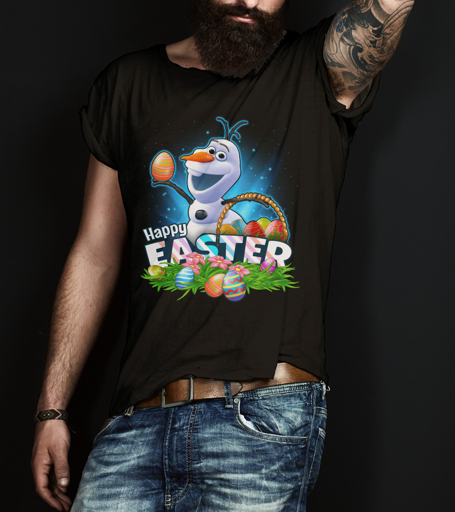 Happy Easter Olaf With Colorful Eggs And Basket T-Shirt