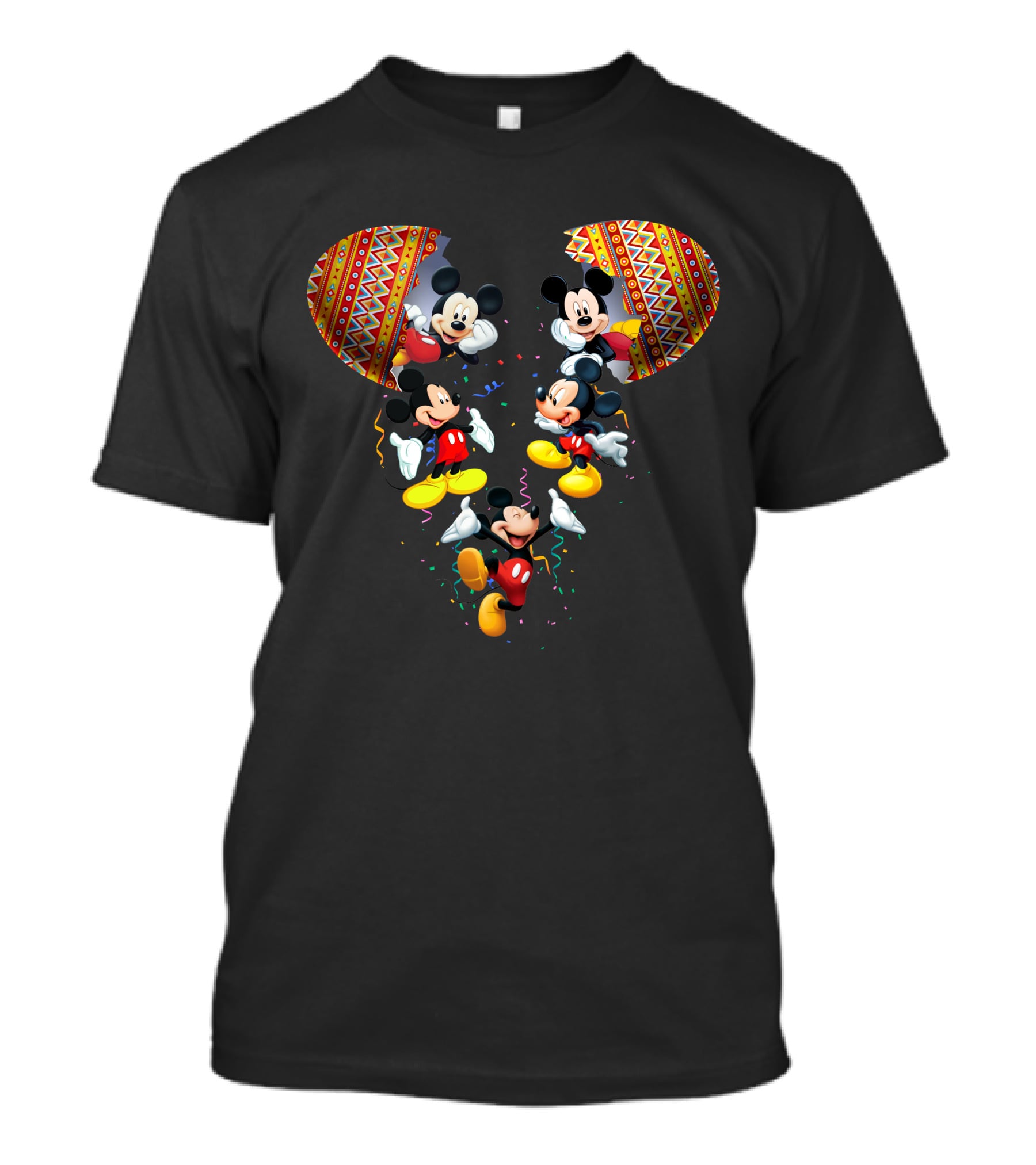 Mickey Mouse Colorful Festive Celebration Inside Aztec Pattern Ears T-Shirt