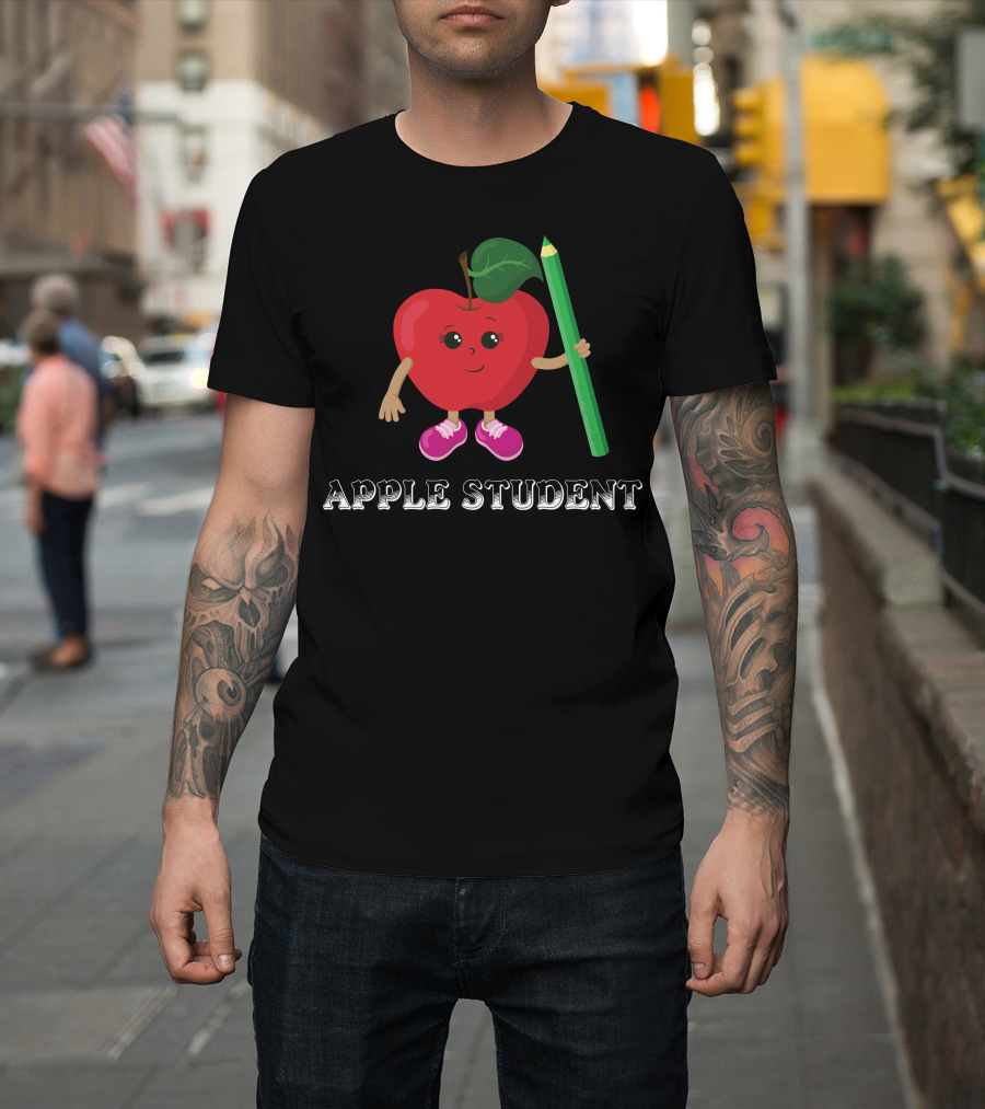 APPLE STUDENT Apple Character With Pencil T-Shirt