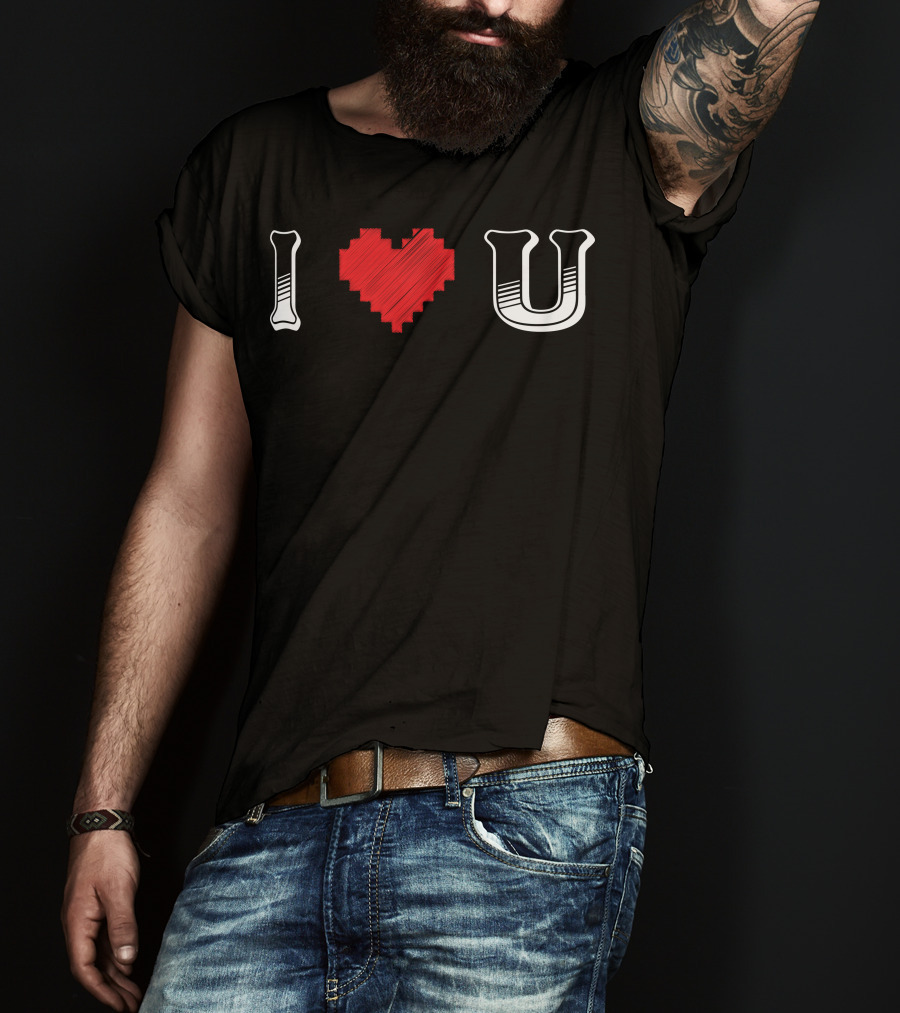 I Heart U Pixel Red Love Text T-Shirt