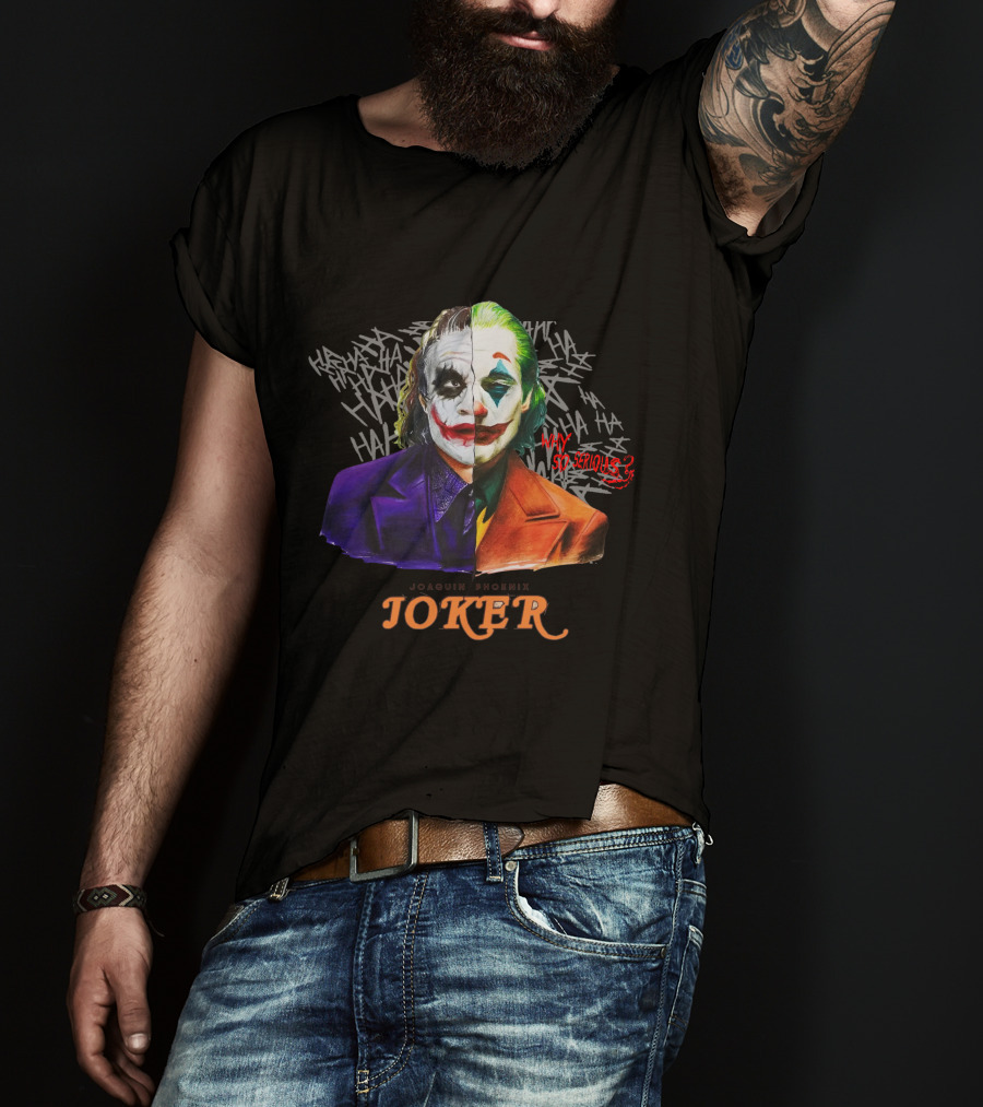 Joker Why So Serious Split Joaquin Phoenix Heath Ledger T-Shirt