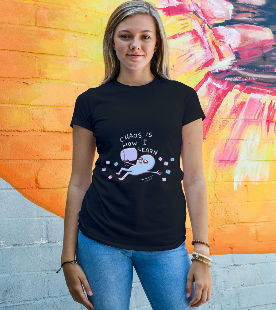 Chaos Is How I Learn Playful Blue Character Relaxing With Marshmallows T-Shirt