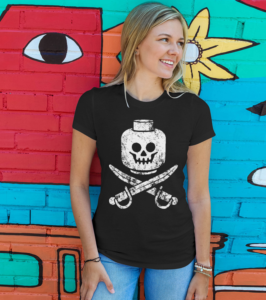 Dead Bricks Tell No Tales Pirate Skull And Crossbones Minifigure Head T-Shirt