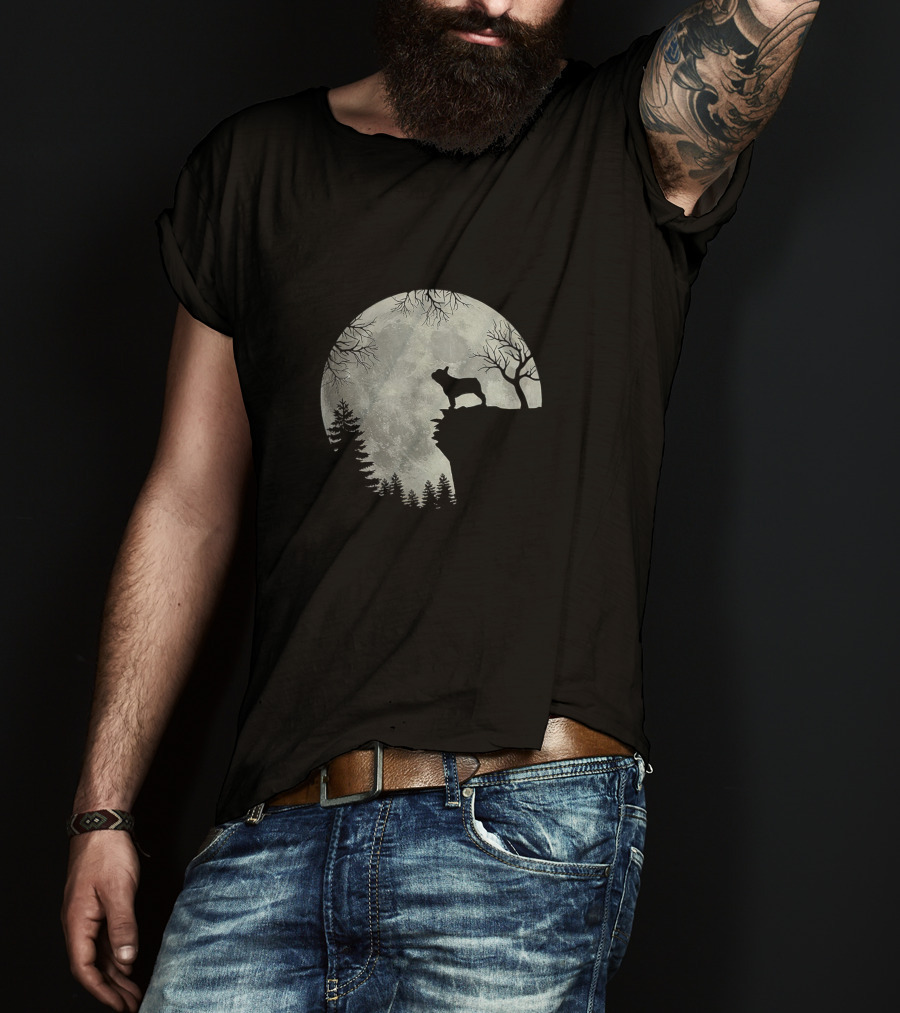 French Bulldog Silhouette Howling At Moon Halloween Scene T-Shirt
