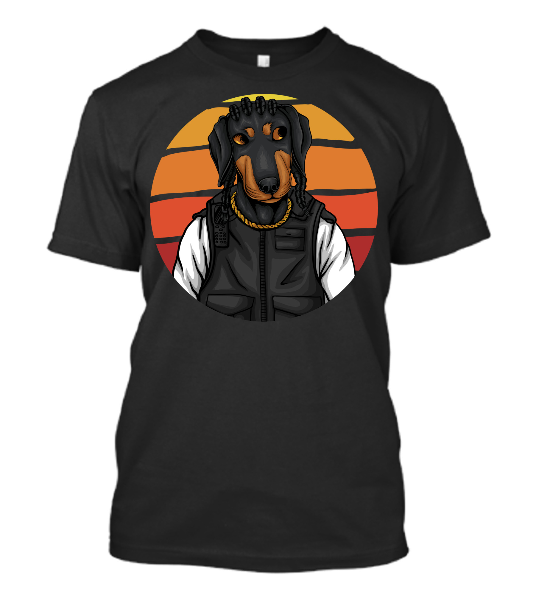 Police Dachshund Vest Braids Sunset T-Shirt