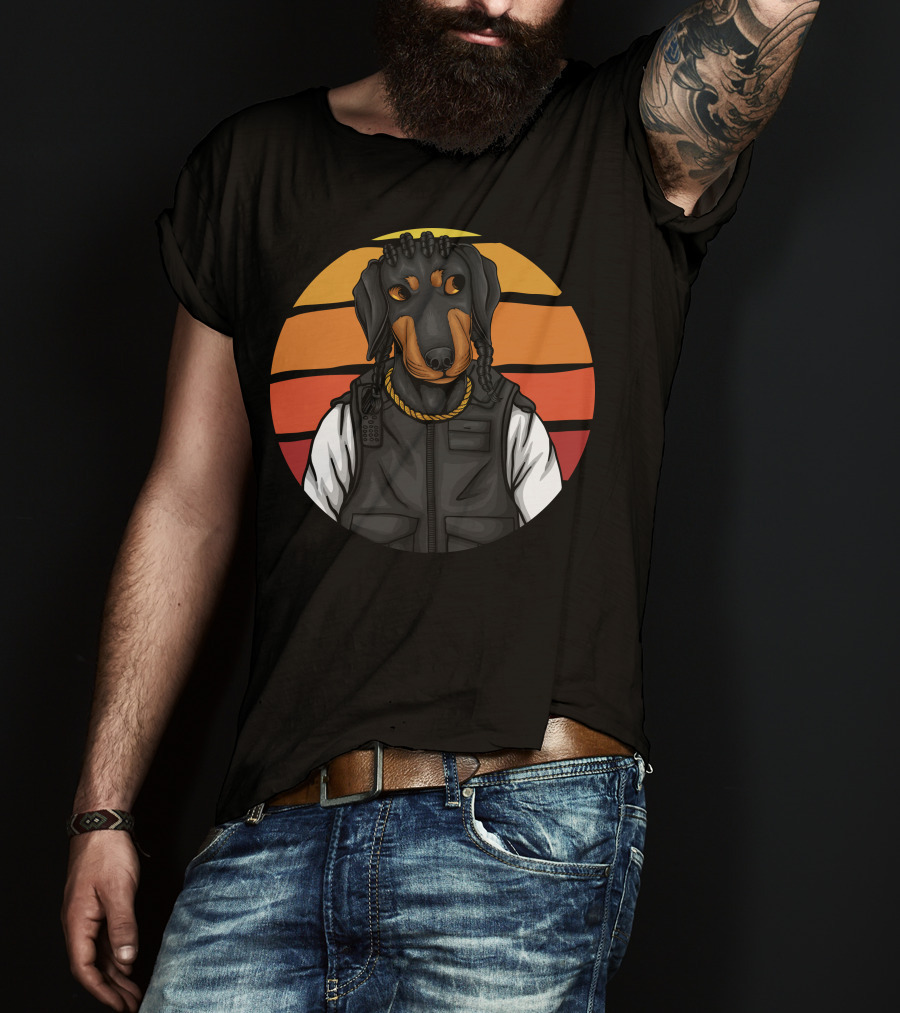 Police Dachshund Vest Braids Sunset T-Shirt