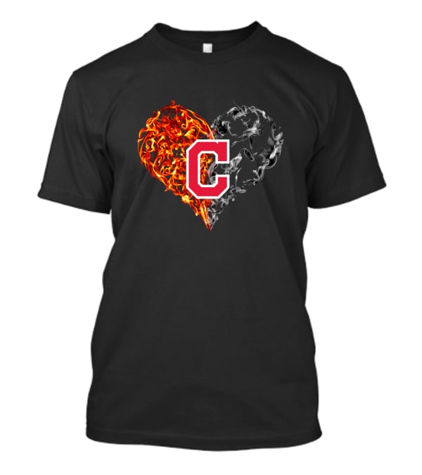 Cleveland Indians C Logo Burning And Smoky Heart T-Shirt
