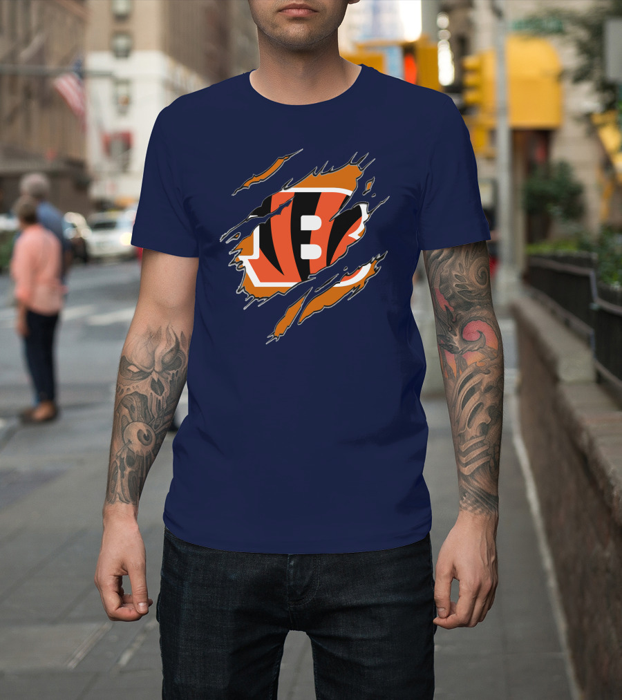 Cincinnati Bengals Claw Mark Logo Tearing Effect T-Shirt