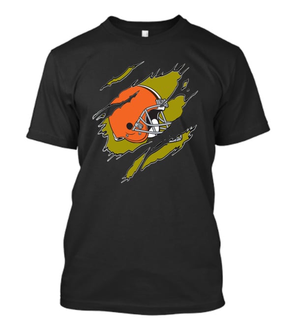 Cleveland Browns Football Helmet Ripped T-Shirt