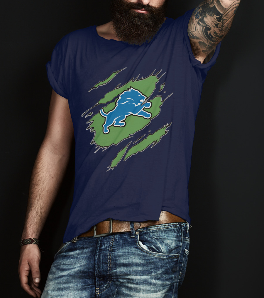 Detroit Lions Blue Roaring Lion With Claw Marks T-Shirt