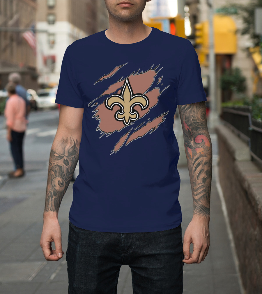 New Orleans Saints Fleur-De-Lis Claw Marks Blue And Gold T-Shirt