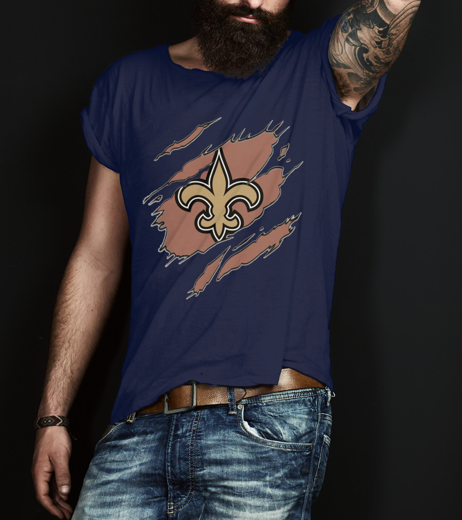 New Orleans Saints Fleur-De-Lis Claw Marks Blue And Gold T-Shirt